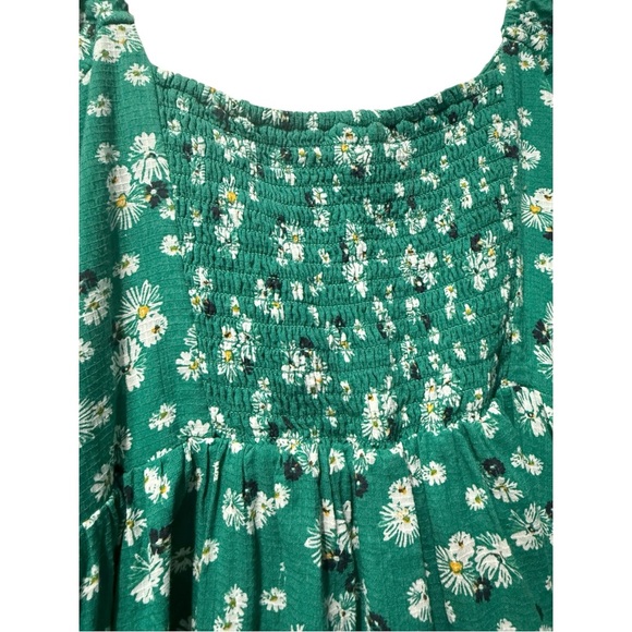 Anthropologie Puff Sleeve Button Front Ruched Green Floral Mini Dress Small - Picture 7 of 10